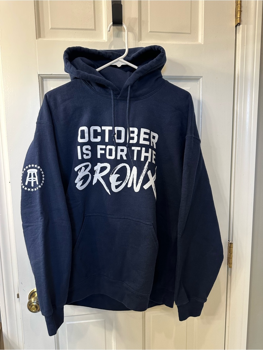 Barstool Navy "October Is For The Bronx" Pullover Hoodie size L